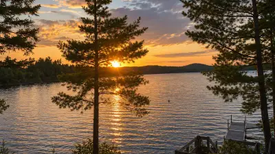 AI illustration of Sunset over Boyden Lake in Perry, Maine