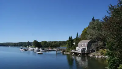 Damariscotta River seen from the Main Street bridge in Damariscotta, Maine.