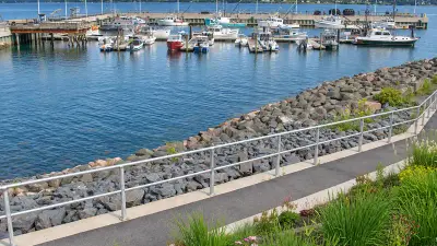AI illustration of Eastport Breakwater and its sheltered boat slips