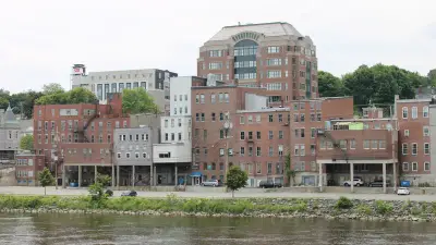 The Kennebec River in front of downtown Augusta, photographed from the opposite bank in June 2014.
