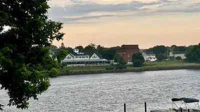 Penobscot River viewed from Bangor toward buildings along the Brewer waterfront.