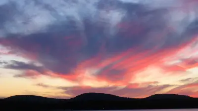 Sunset across Swan Lake in Waldo County, Maine, photographed in 2007